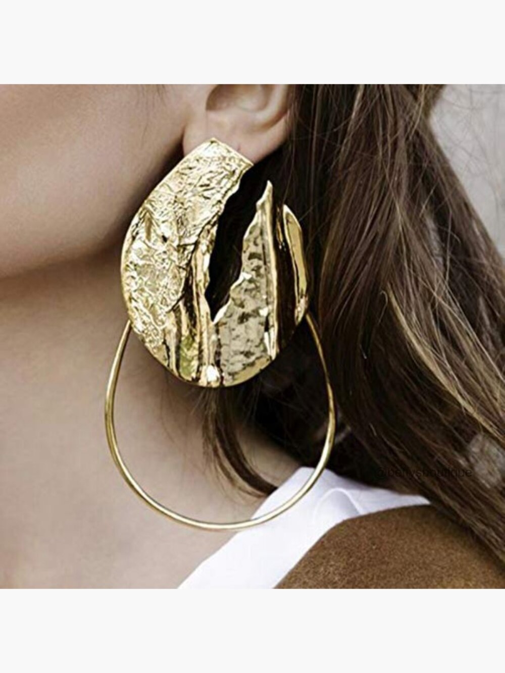 Large Hammered Hoop Earrings Statement Gold Party Accessory